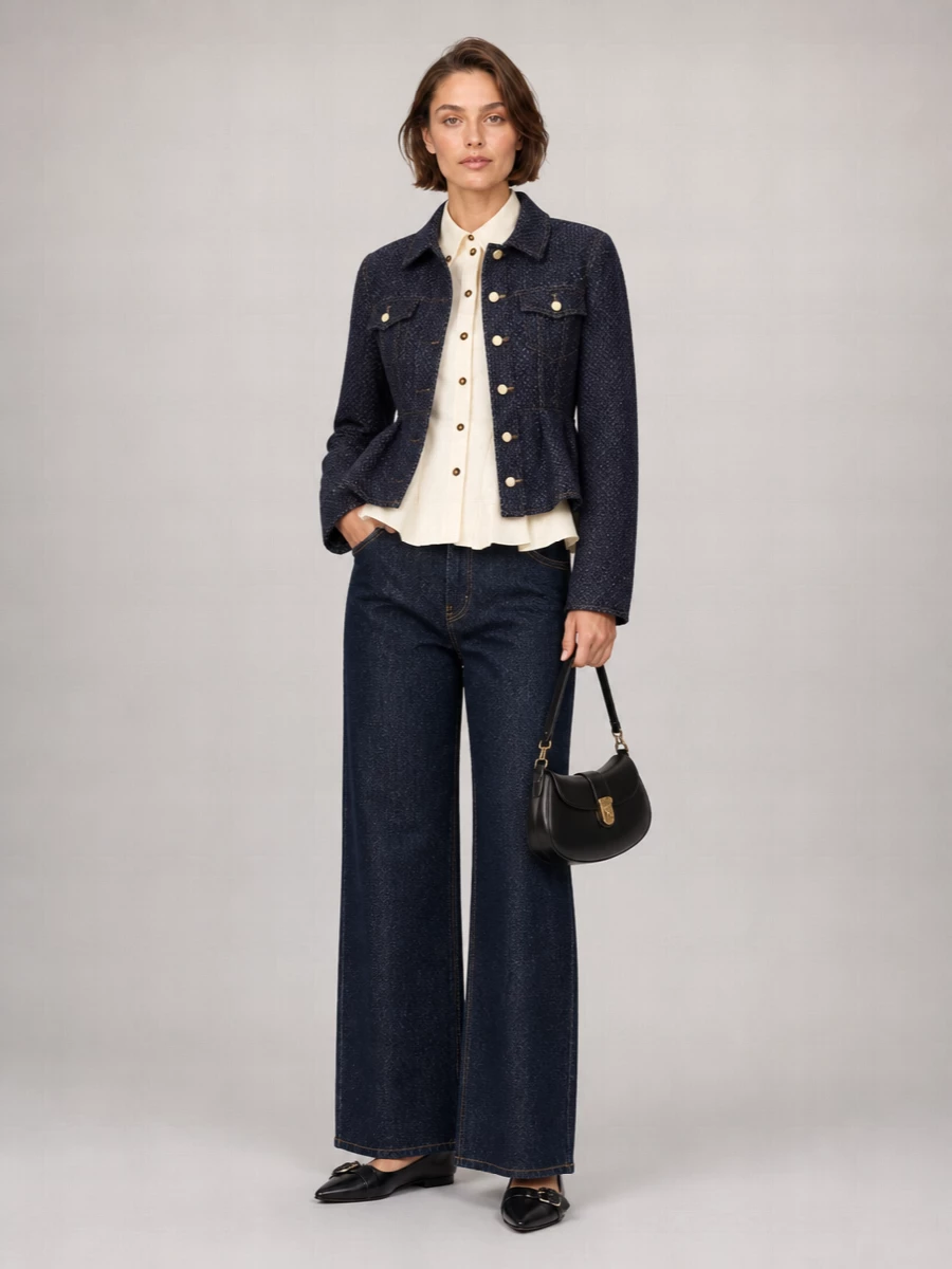 Ganni Tweed Denim Peplum Jacket