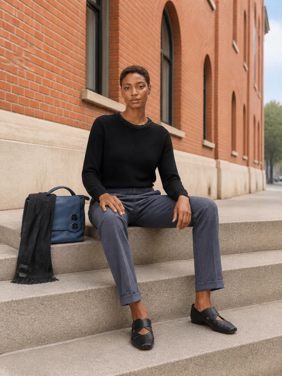 Semicouture navy knit slate trousers tote