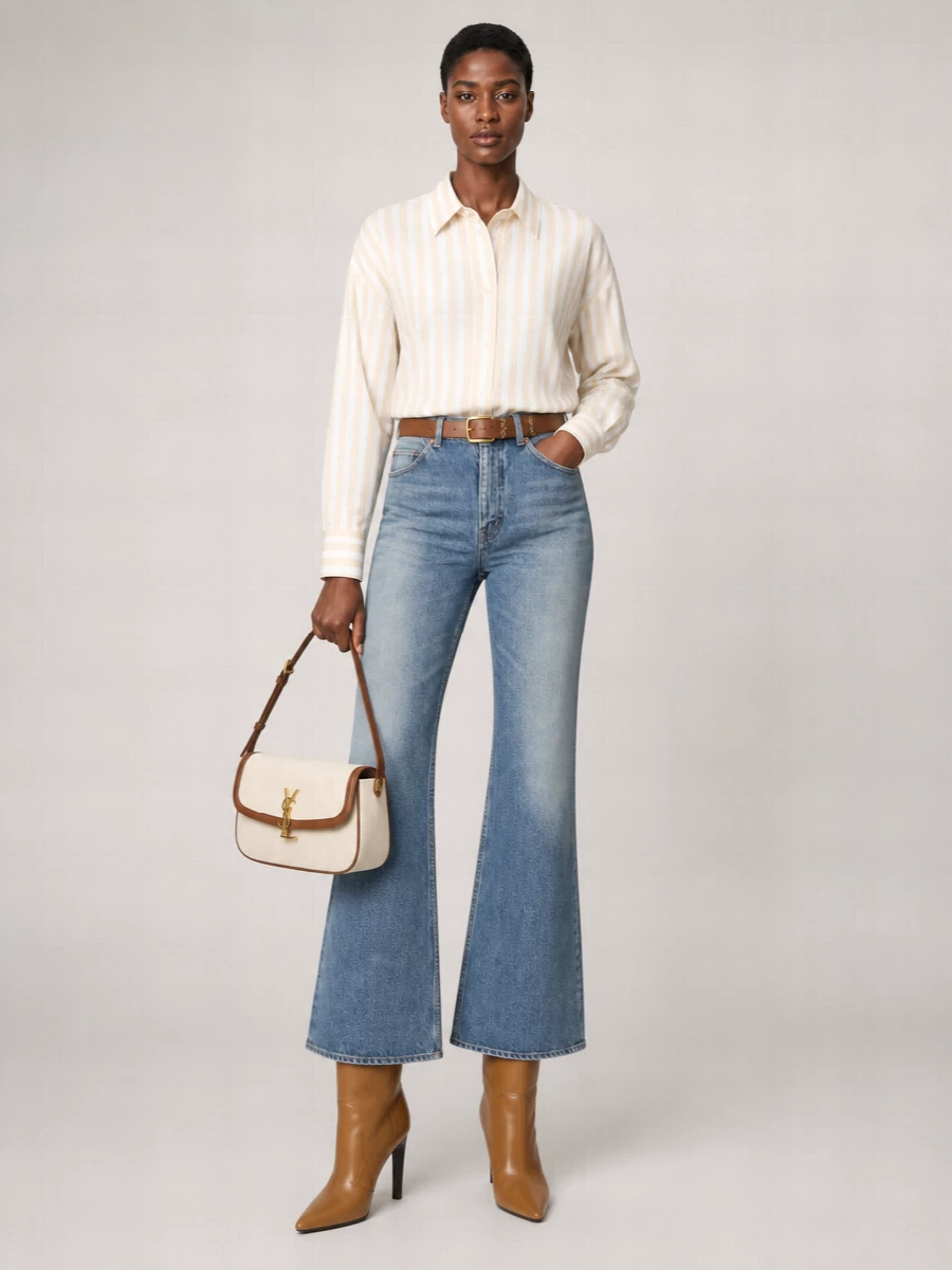 Saint Laurent Cotton High-Rise Flared Jeans