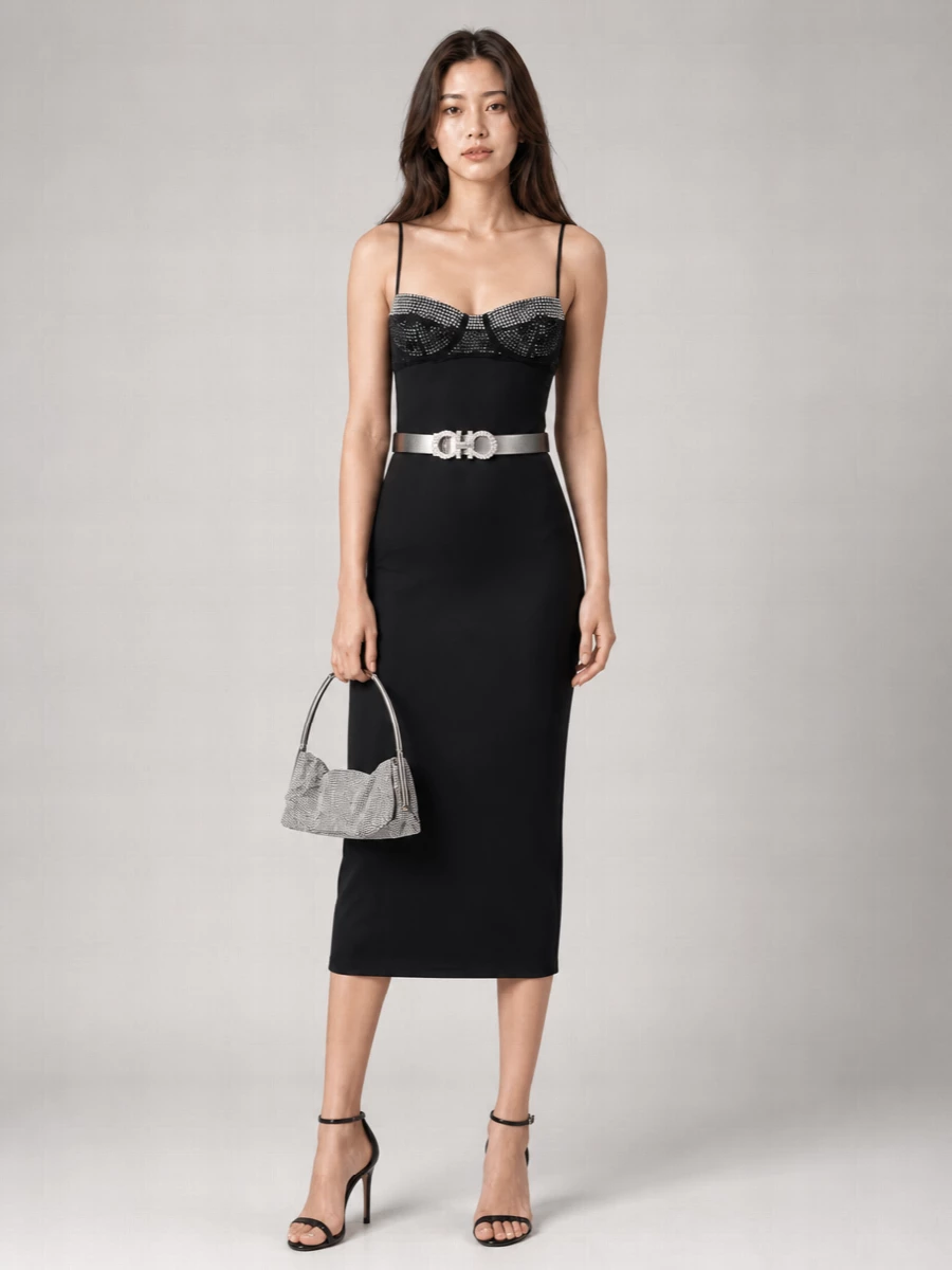 Oséree Stretch Satin Midi Dress
