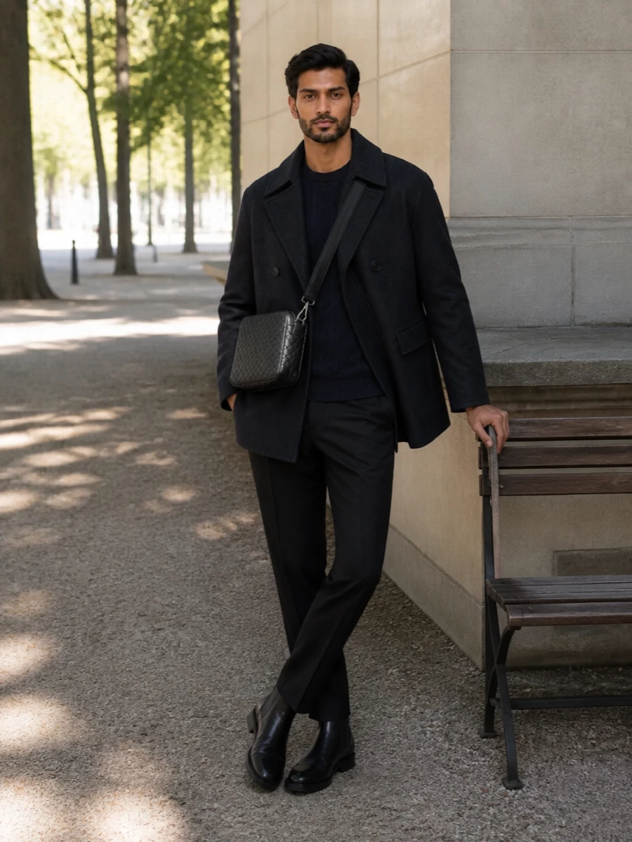 Fendi peacoat tailored trousers city outfit