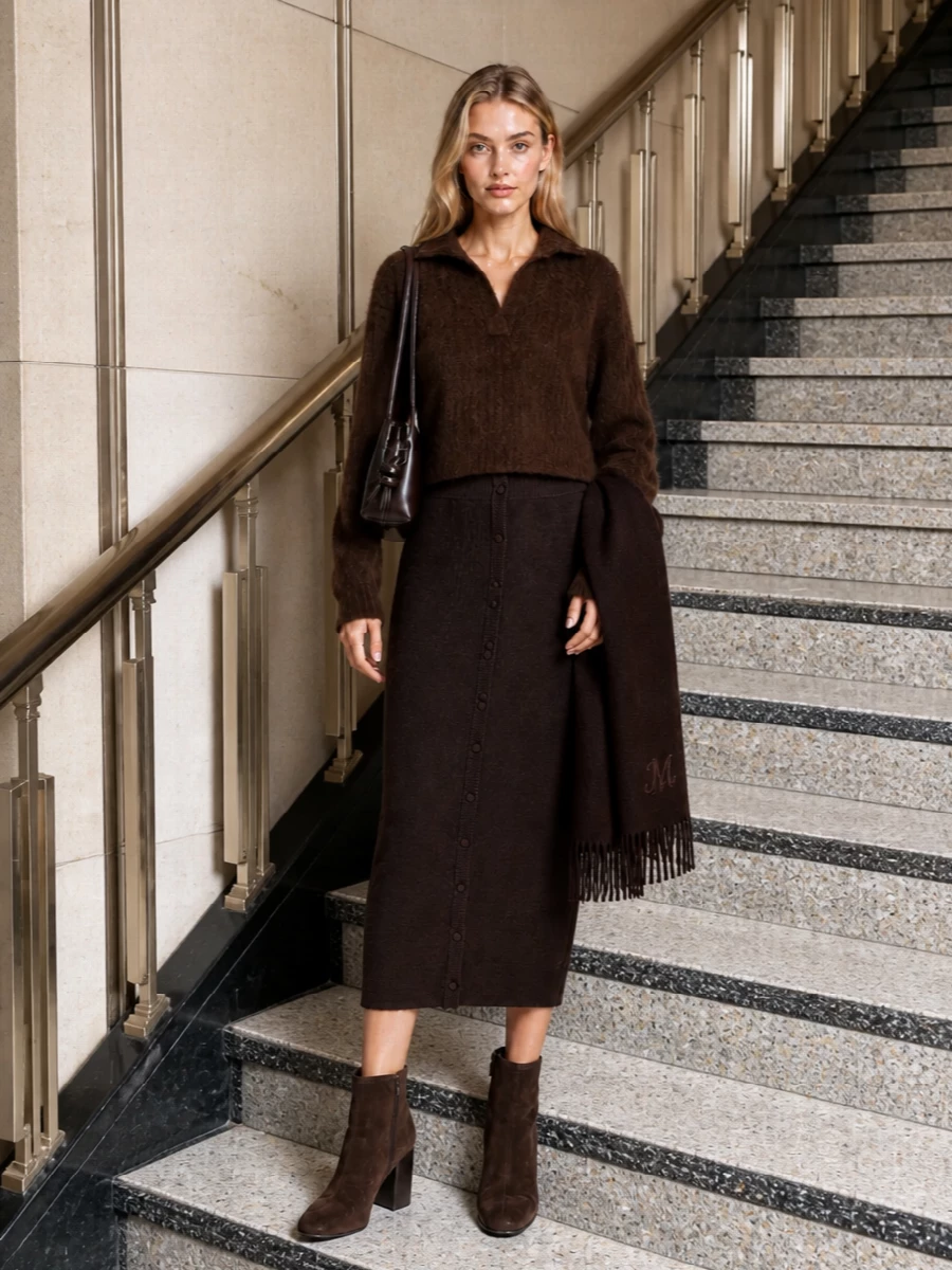 Uma wang brown sweater victoria beckham knit skirt