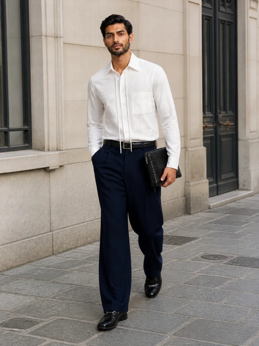 Gucci wide leg trousers white shirt outfit