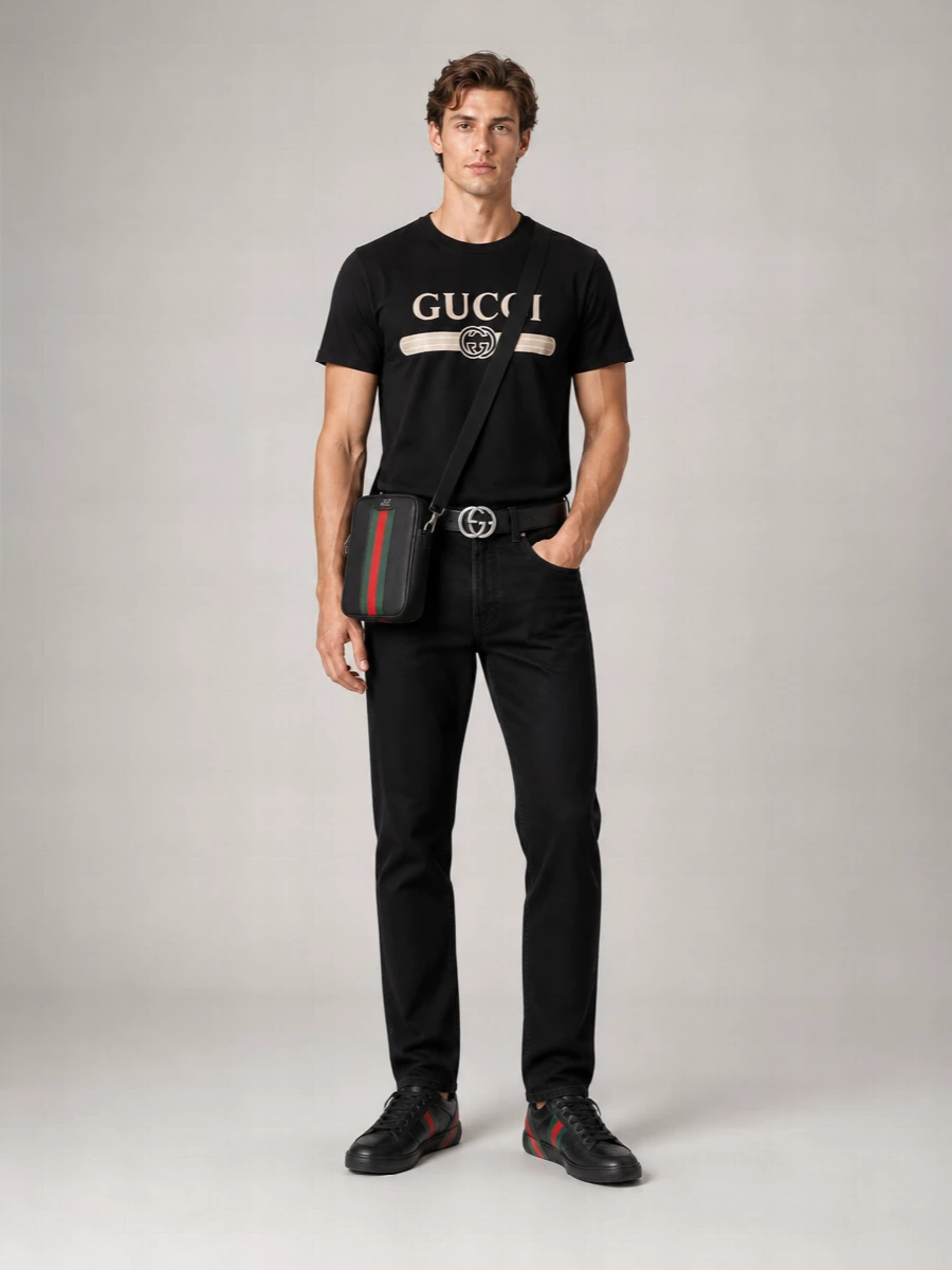 Gucci Signature Leather Belt With Adjustable Gg Buckle
