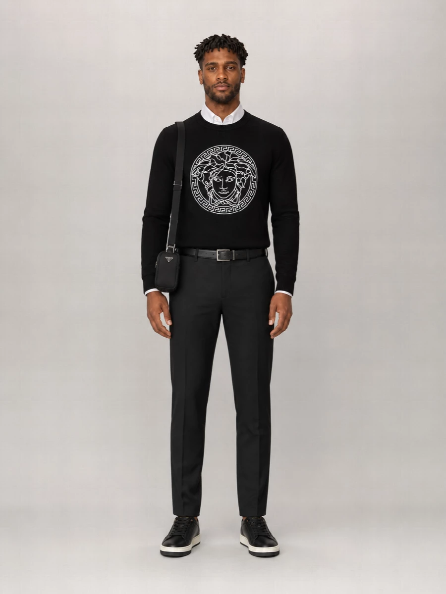 Versace Crew Neck Cotton Jumper With Medusa Embroidery