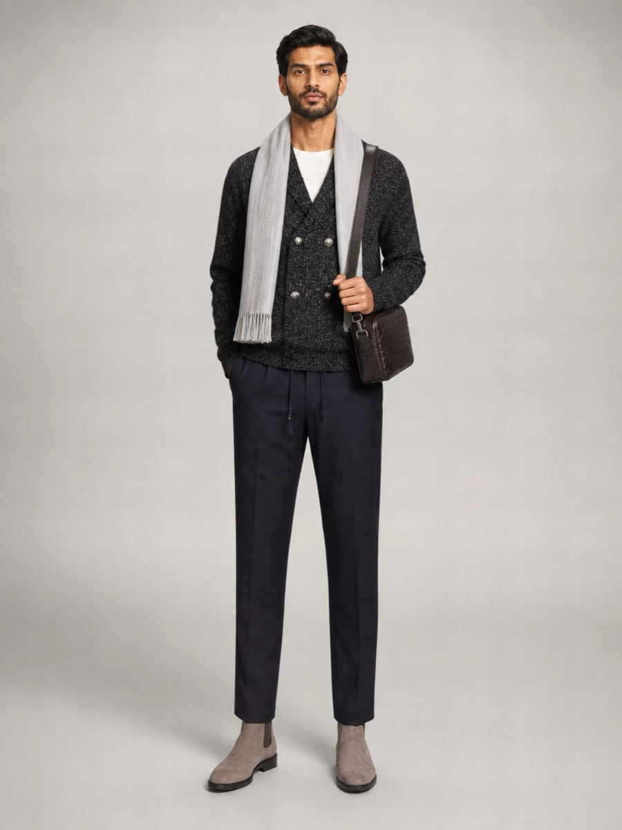 Brunello Cucinelli Wool Silk Cashmere Double-Breasted Cardigan