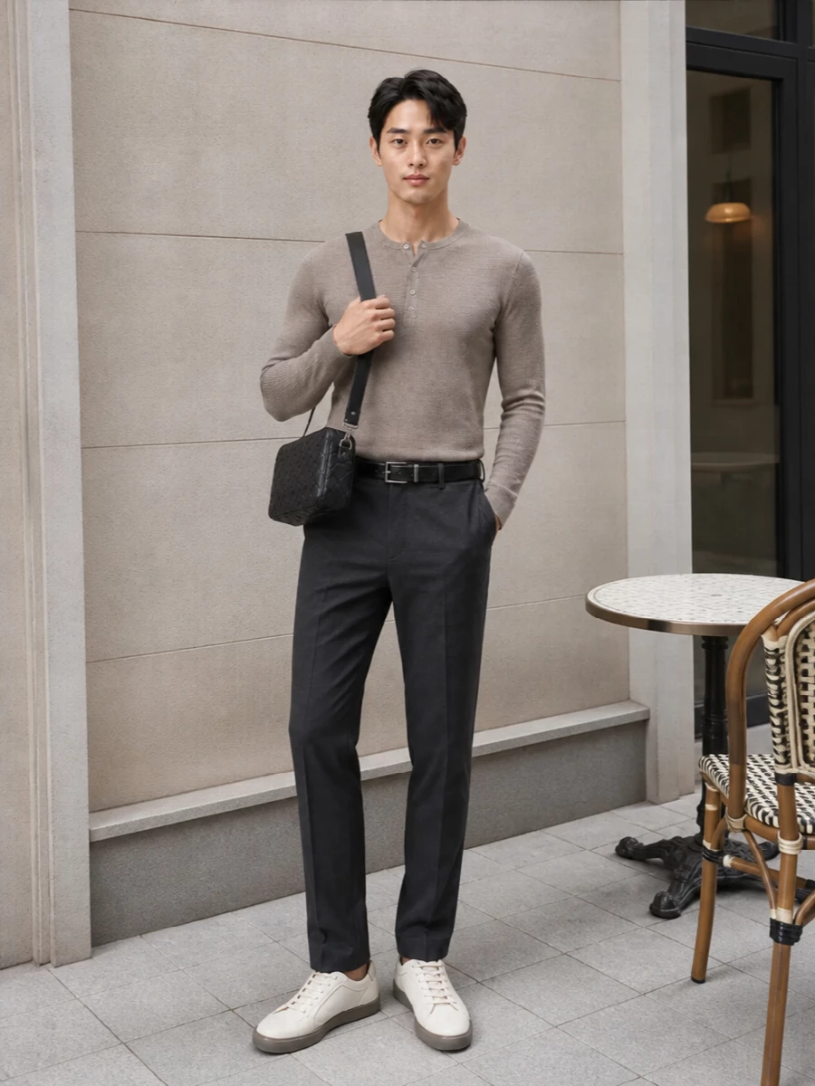 Dolce gabbana taupe henley charcoal trousers