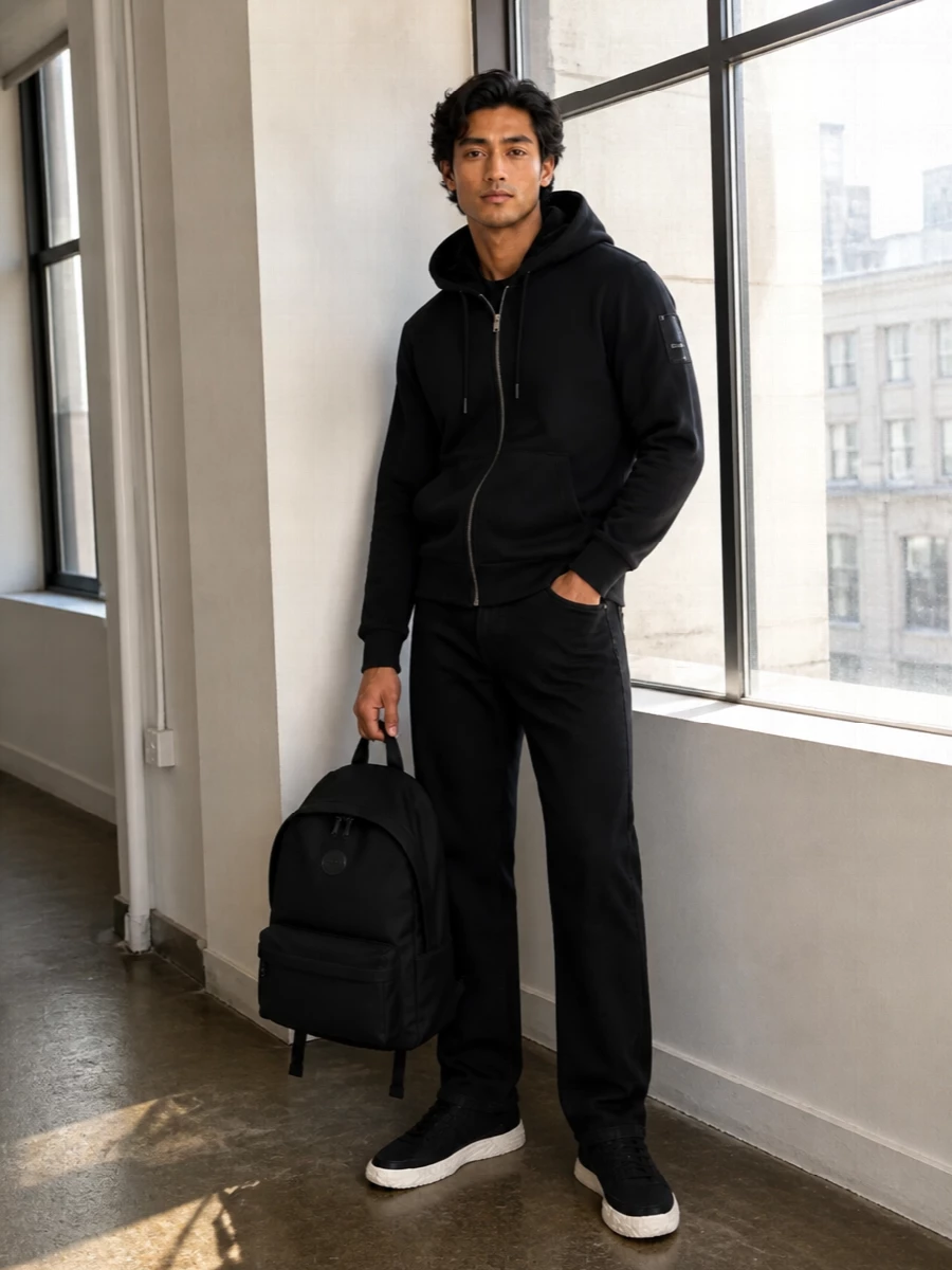 Moose knuckles hoodie black jeans moncler sneakers