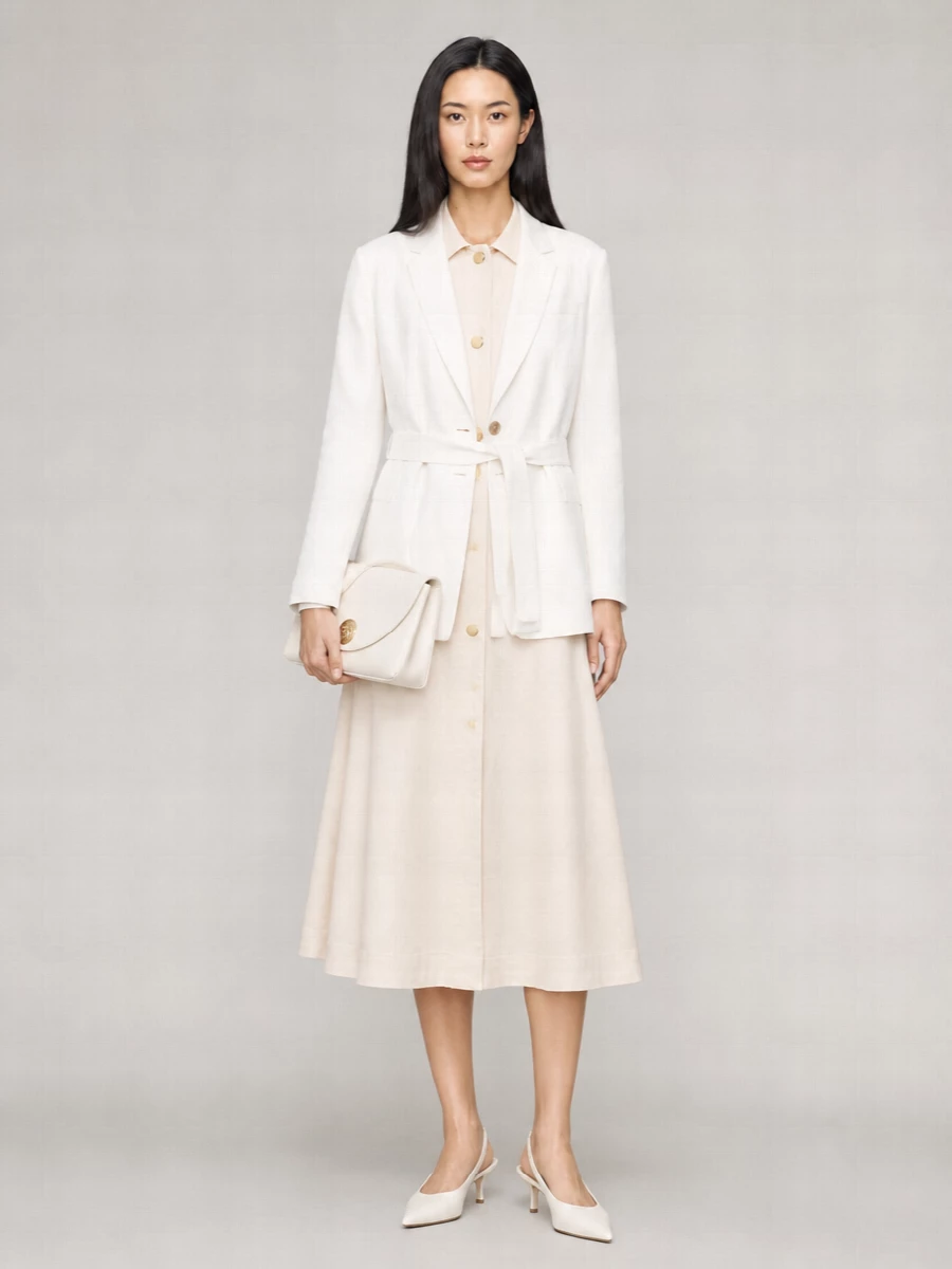 Semicouture Linen Belted Suit Jacket