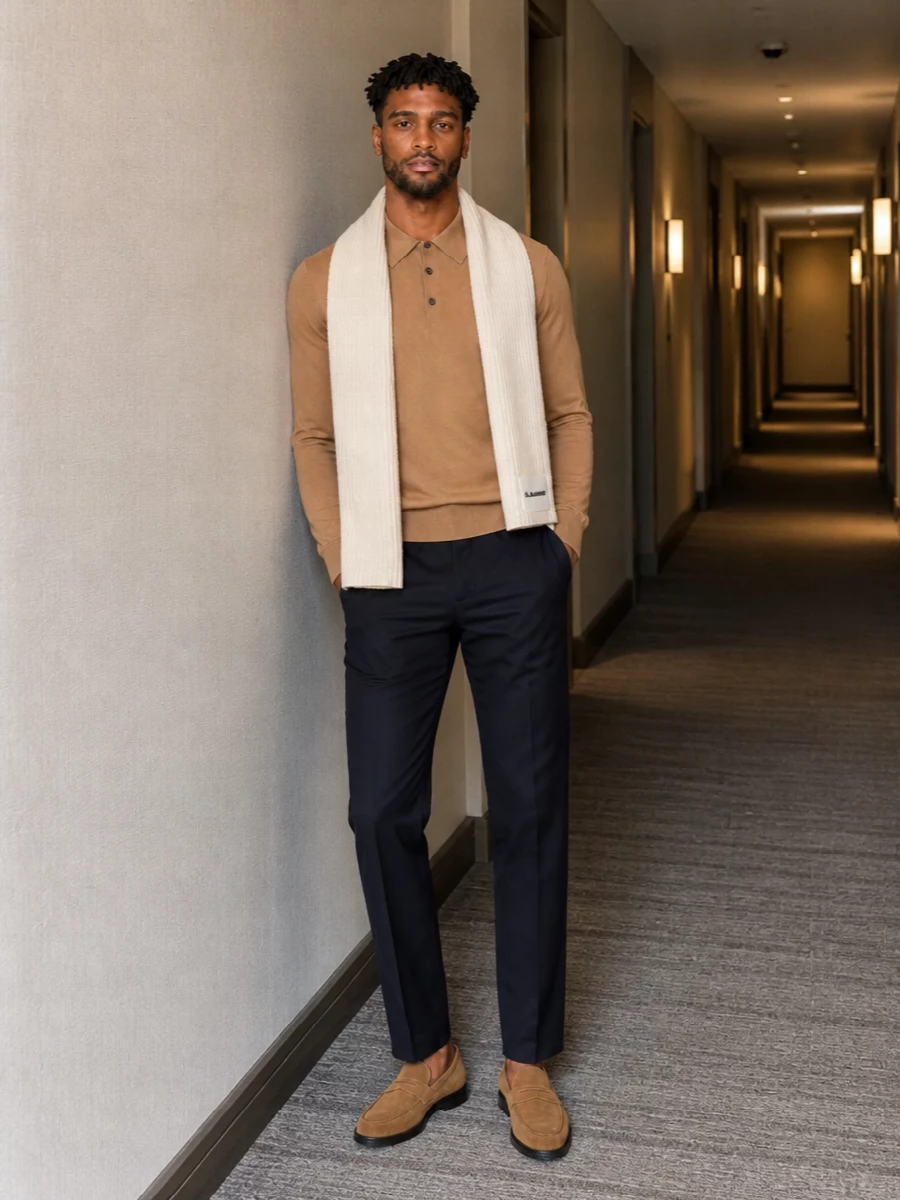 John smedley camel polo navy pt torino trousers