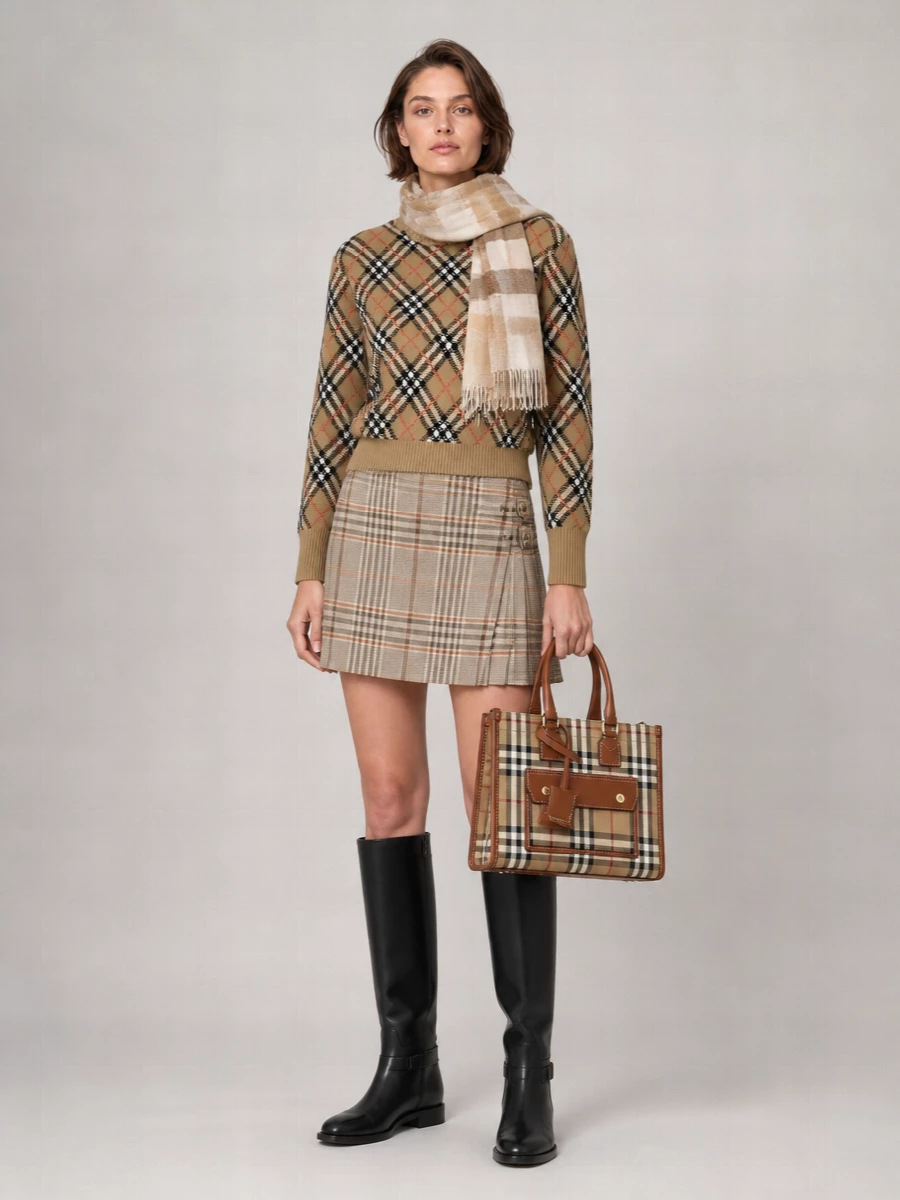 Burberry Wool Knee-Length Pleated Skirt