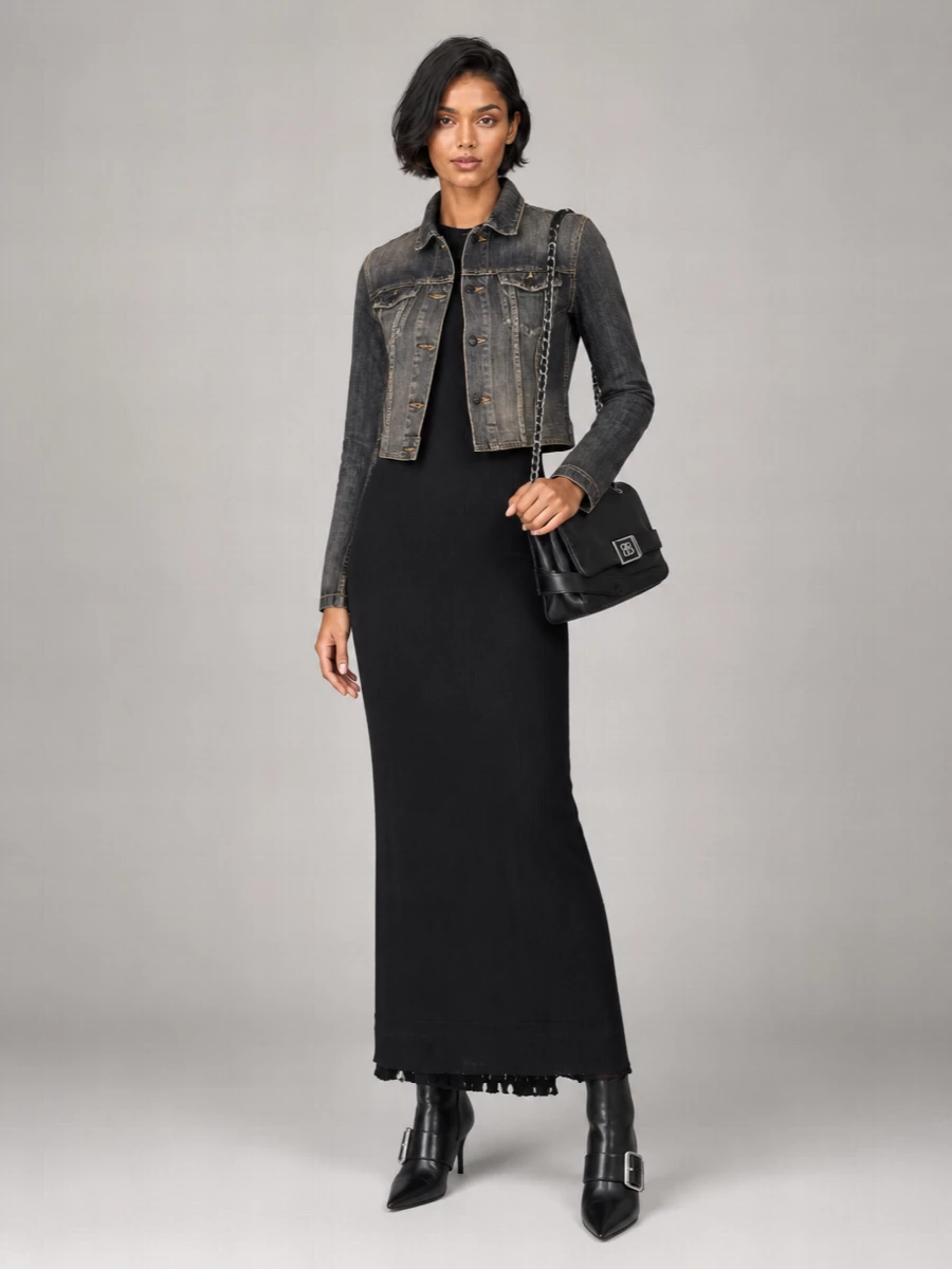 Balenciaga Denim Cropped Lace Up Jacket