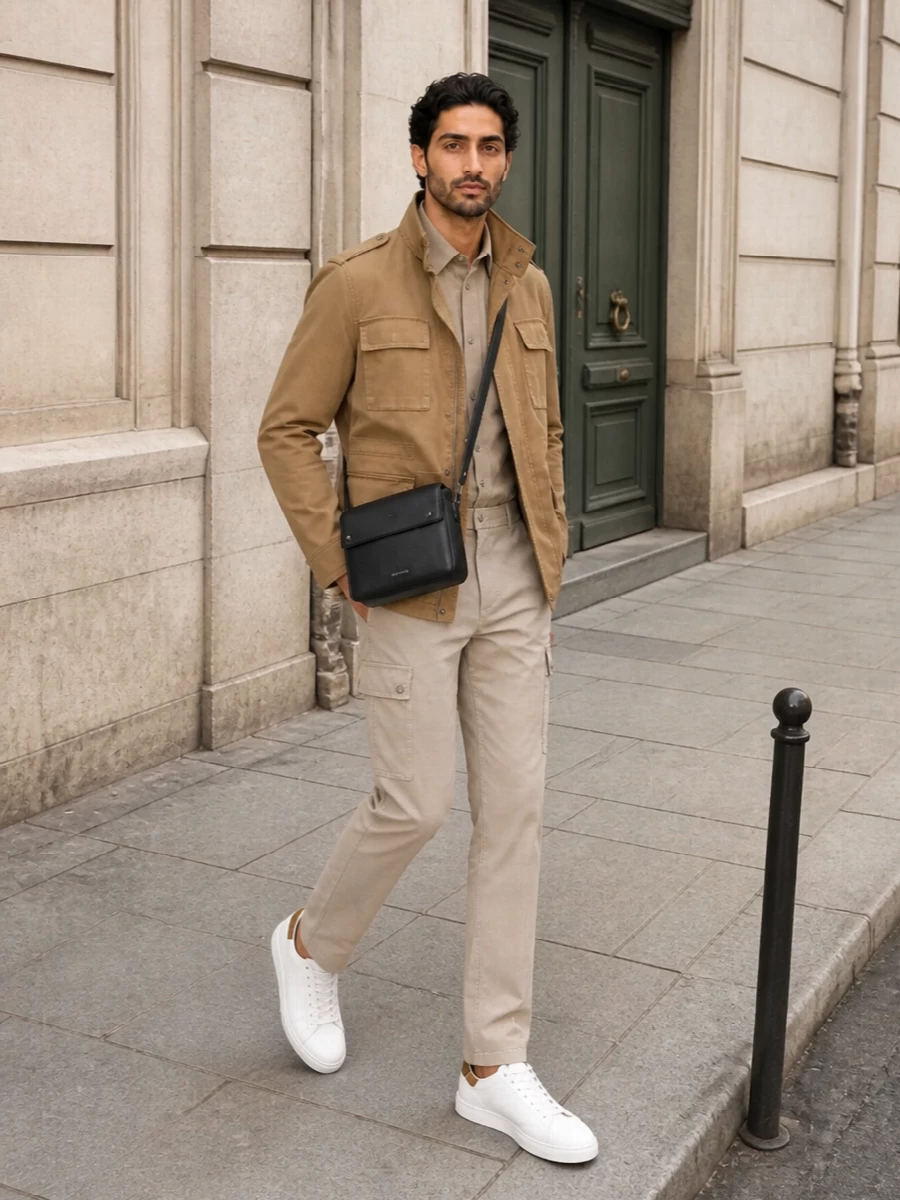 Burberry camel field jacket outfit chinos