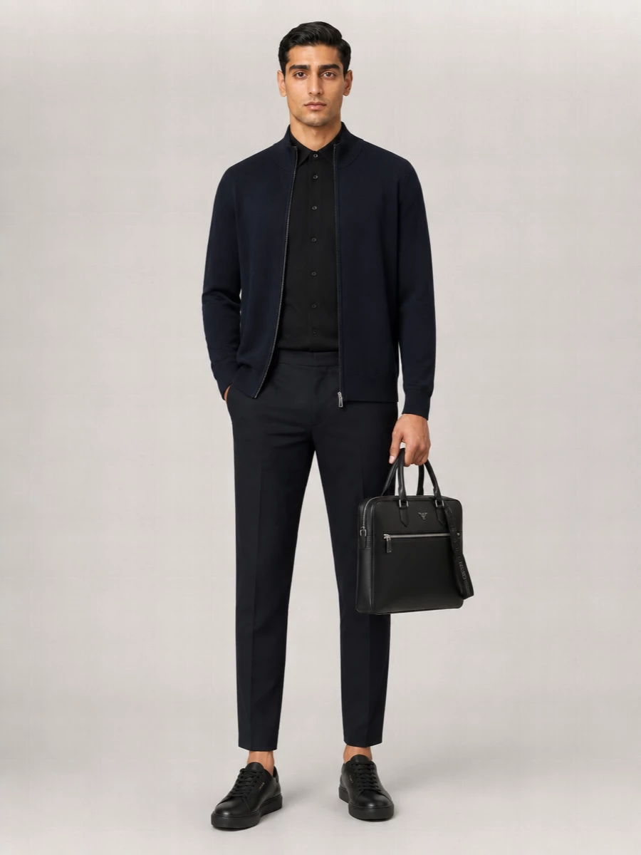 Emporio Armani Virgin Wool Zip-Up Long-Sleeve Cardigan