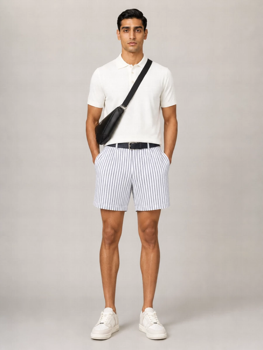 Ami Paris Striped Cotton Relaxed-Fit Shorts