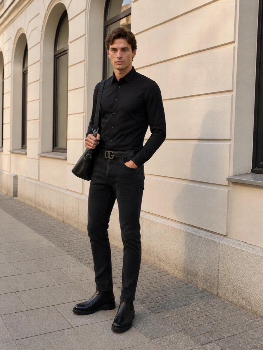 Dolce gabbana black jeans shirt boots outfit