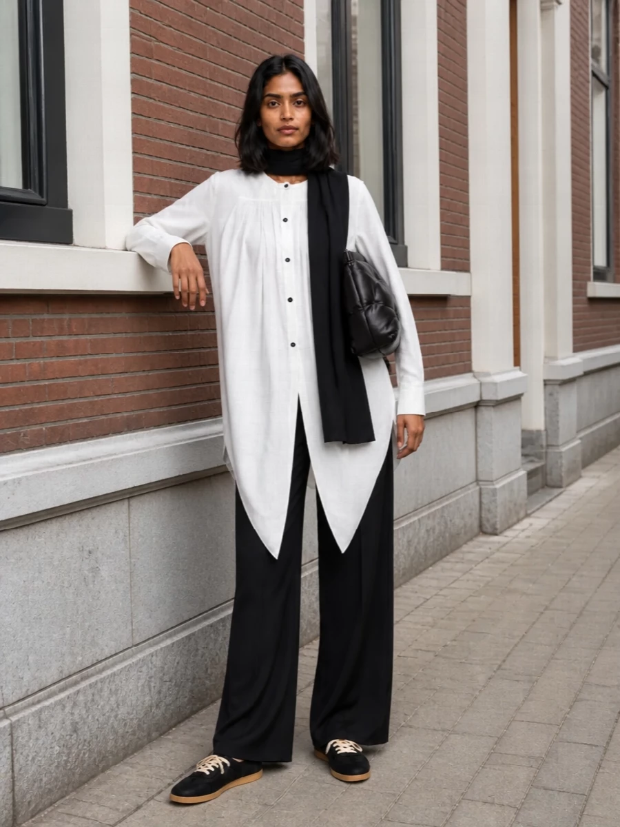 Emporio armani white shirt black wide leg trouser