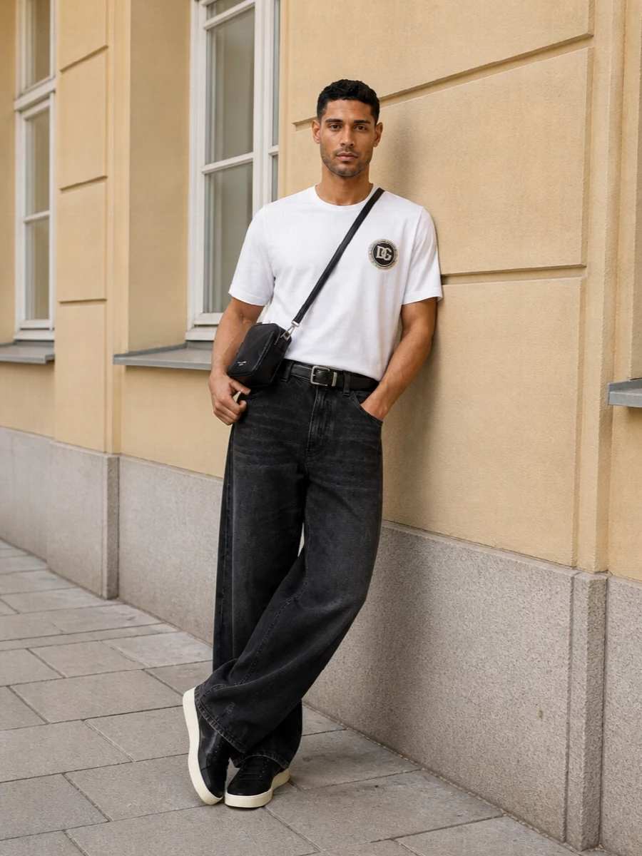 Dolce gabbana wide leg jeans white tee outfit