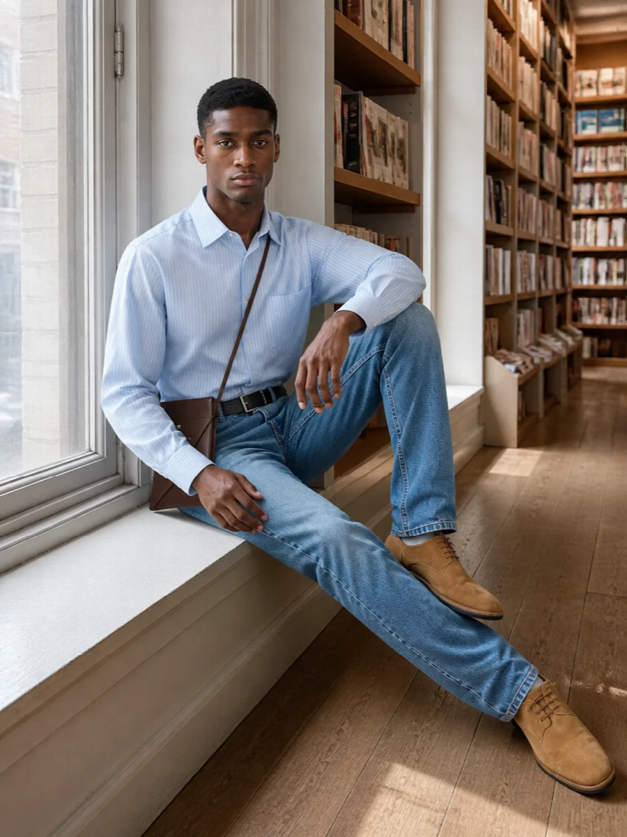 Ami paris striped shirt jeans suede shoes