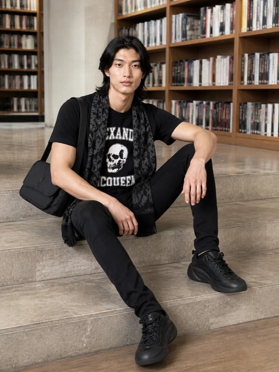 Alexander mcqueen skull tee black biker pants