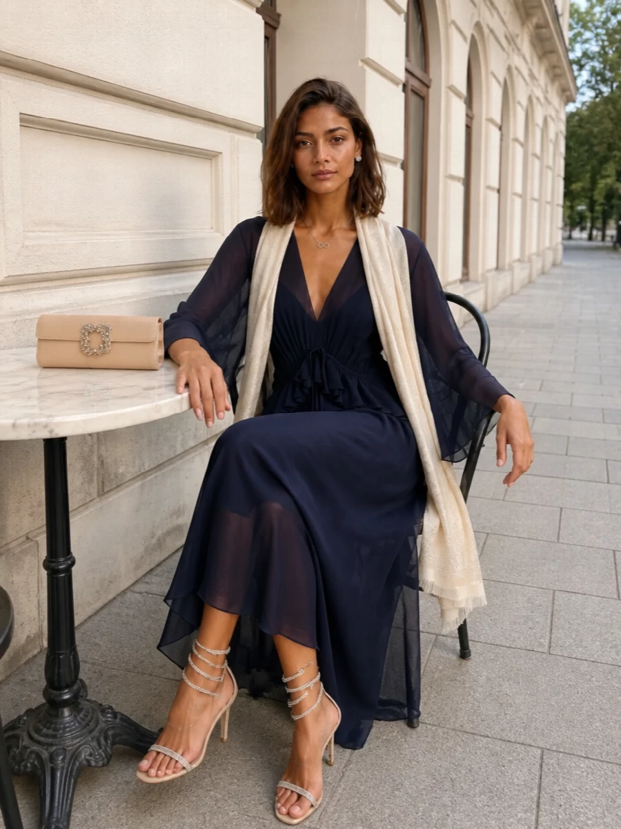 Alberta ferretti navy evening dress crystal sandals