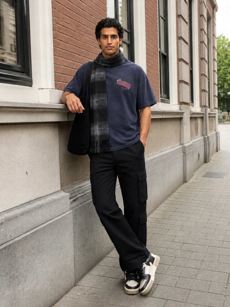 Represent tee black cargo pants sneakers