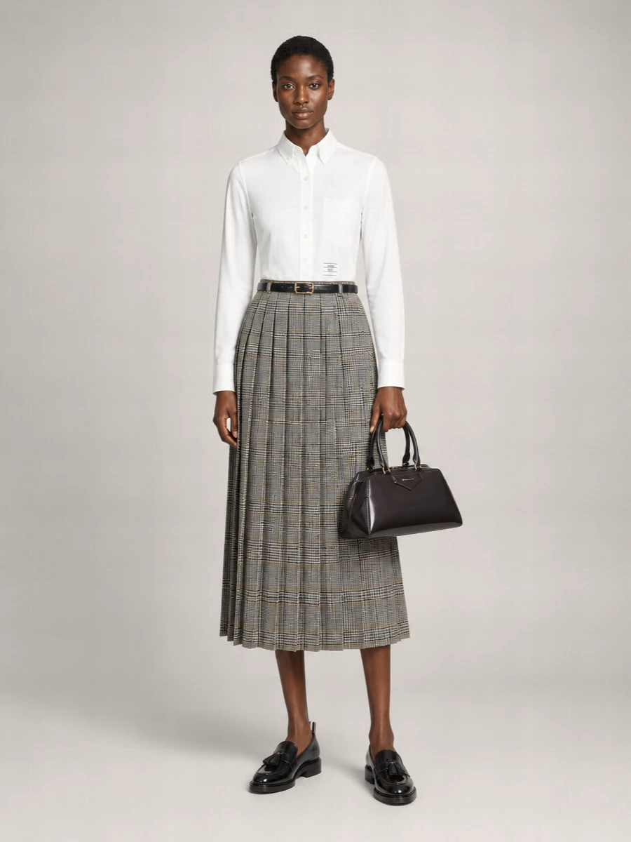 Thom Browne Silk Tweed Pleated Skirt