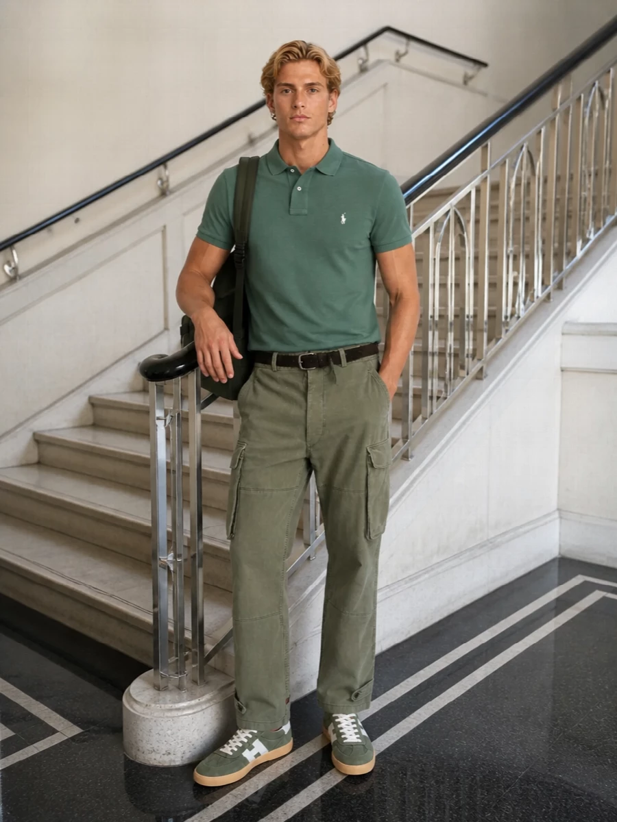 Ralph lauren sage polo olive cargo outfit