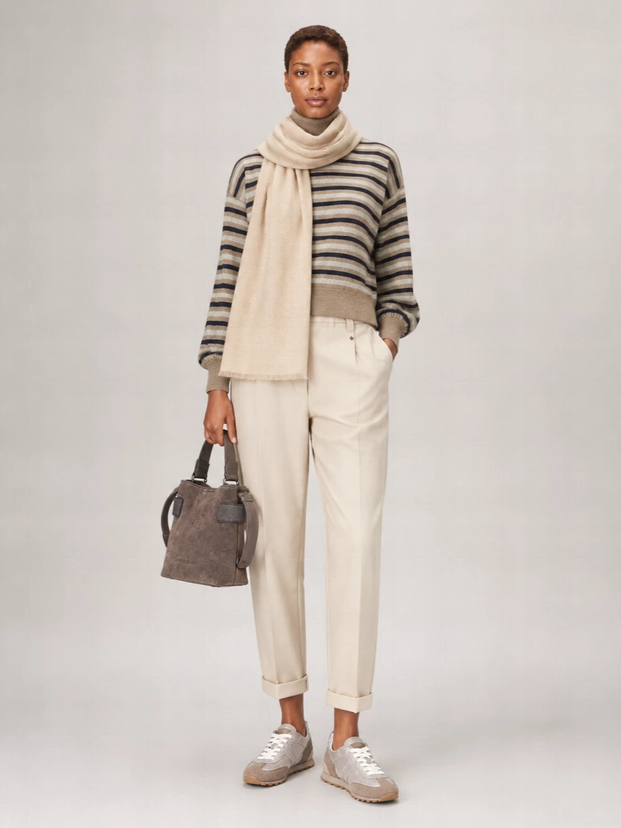 Brunello Cucinelli Ribbed-Stripe Cashmere Silk Wool Sweater