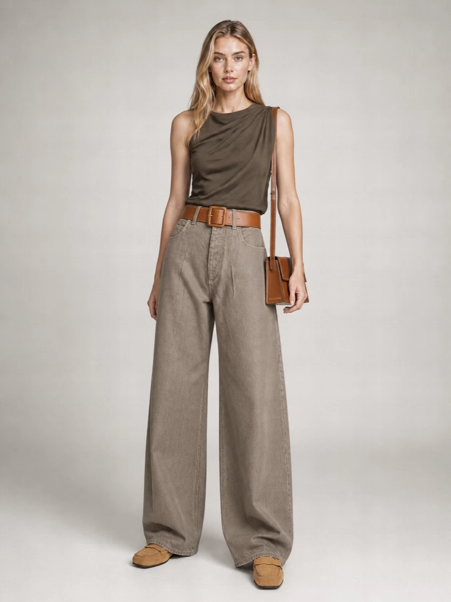 Jacquemus Denim High-Rise Curved-Leg Wide-Leg Trousers
