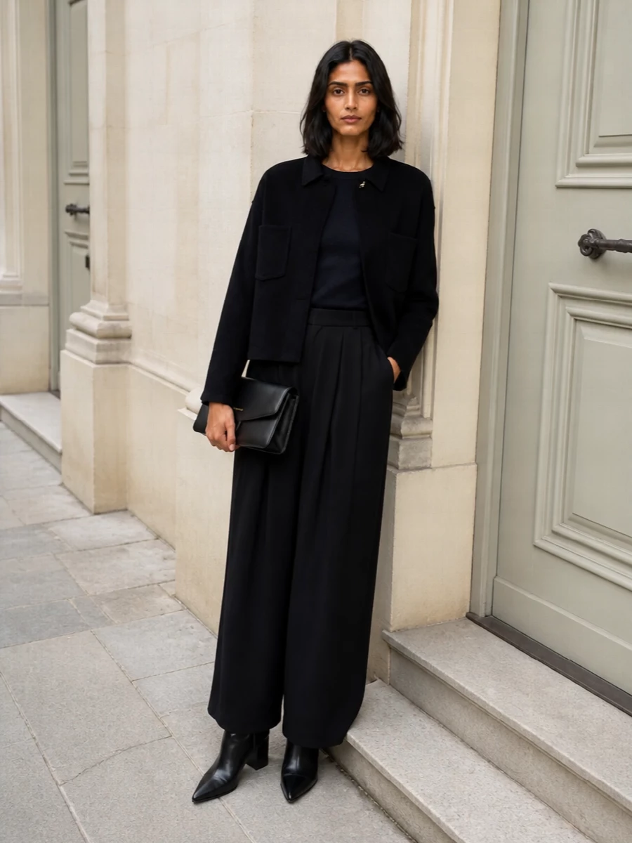 Fabiana filippi black jacket wide leg trousers