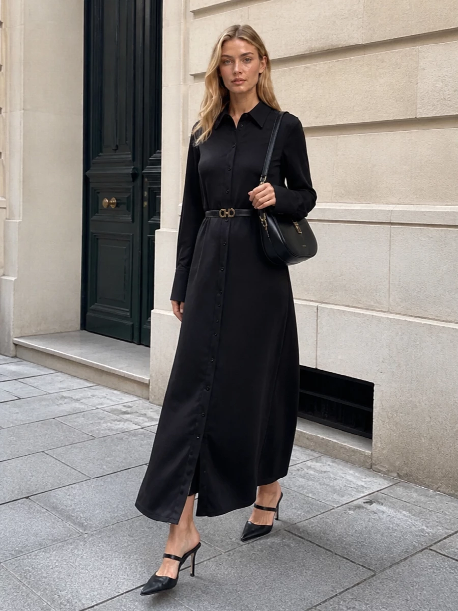 Sportmax black shirt dress ferragamo belt