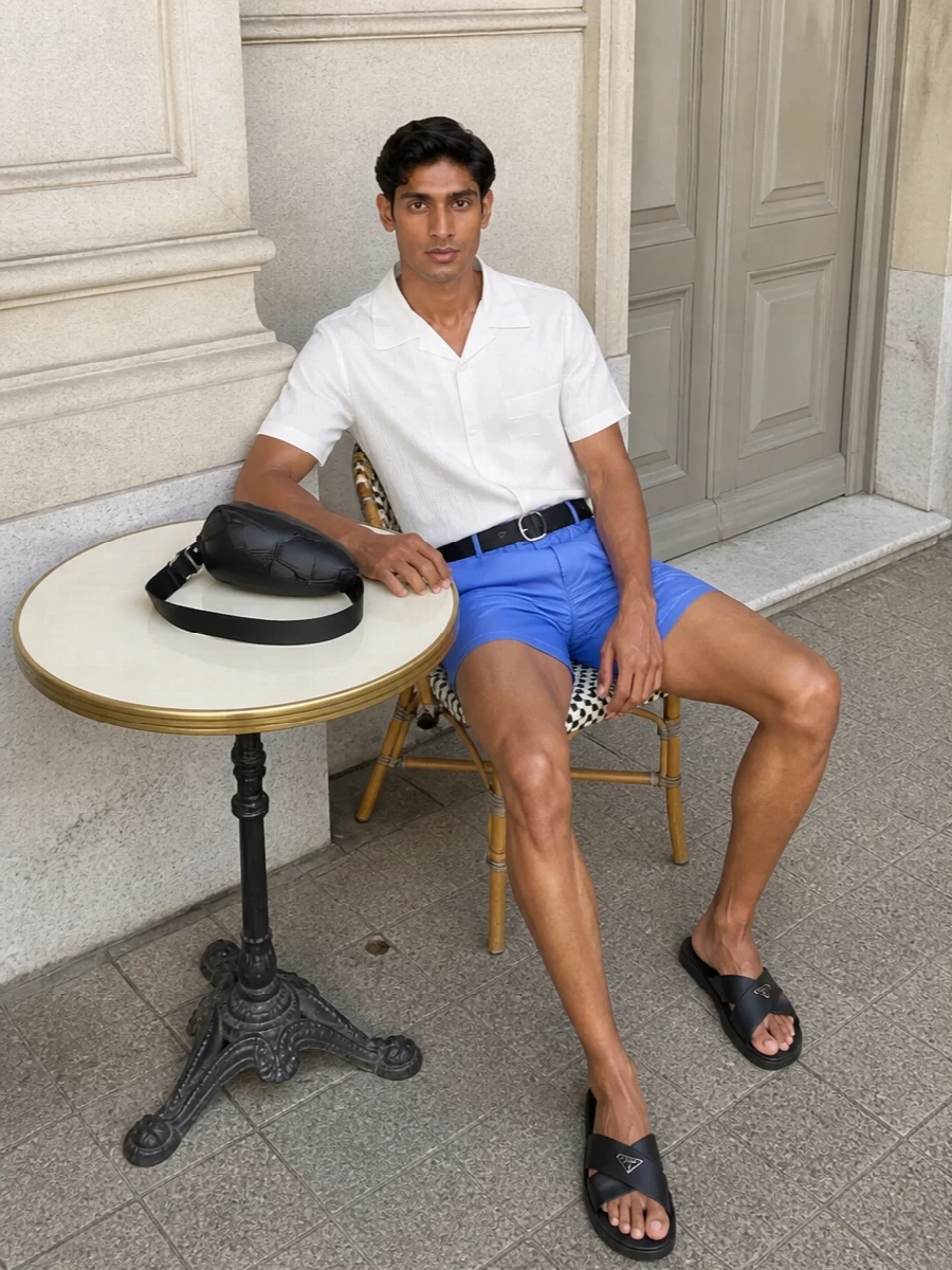 Prada swim shorts white camp collar shirt