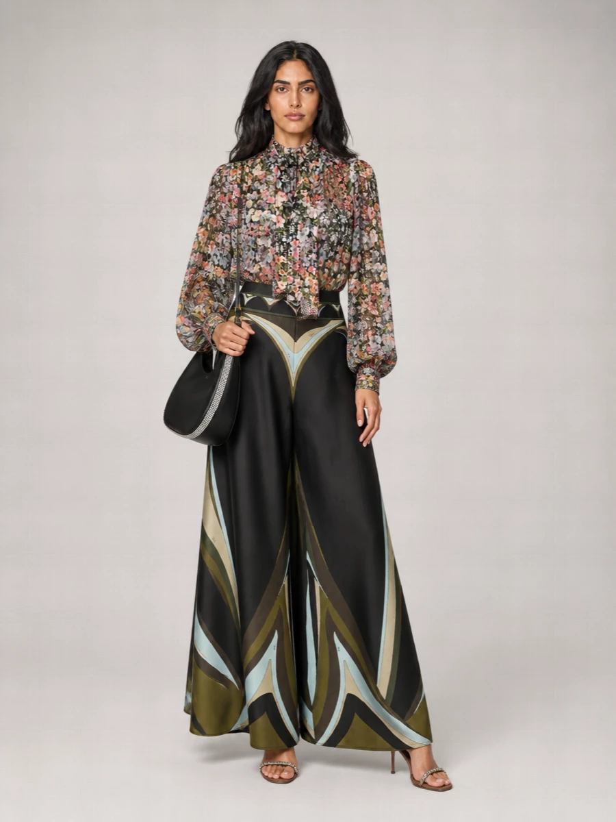 Pucci Silk Printed Flared Palazzo Trousers
