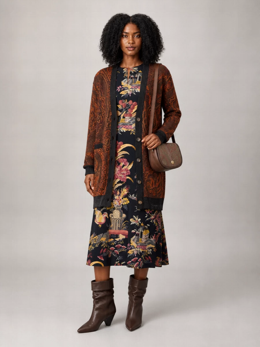Etro Paisley Jacquard V-Neck Long Cardigan