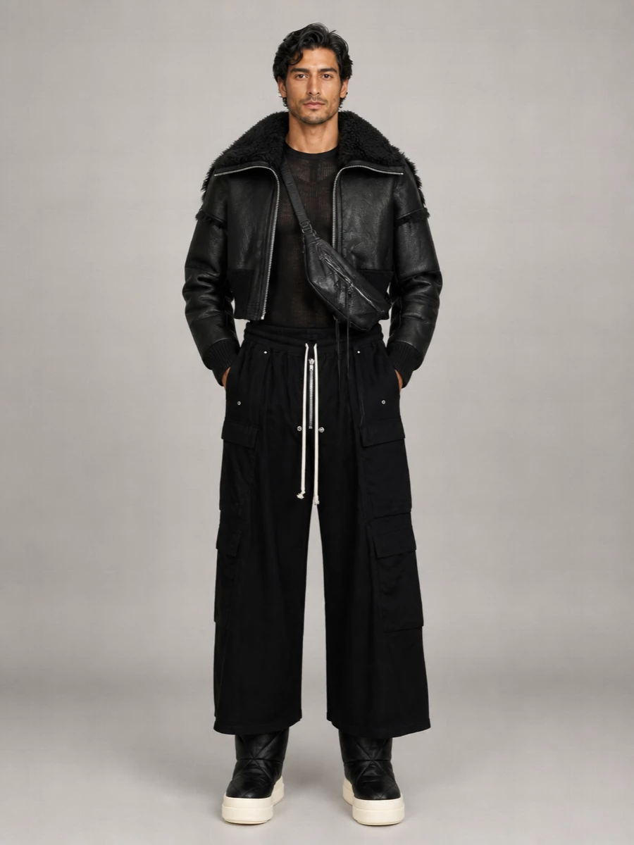 Rick Owens Leather Cropped Bomber Jacket