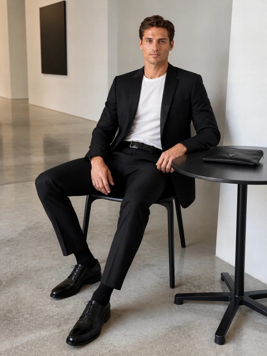 Lardini black dinner jacket outfit oxford shoes