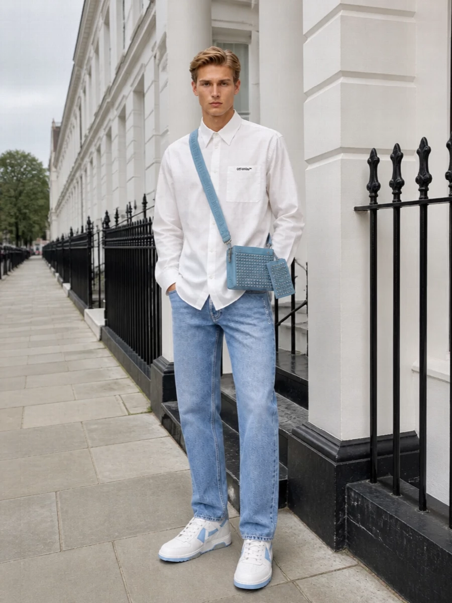 Off white sneakers white shirt light blue jeans