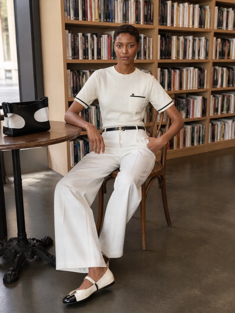Ferragamo cream tee ivory wide leg trousers