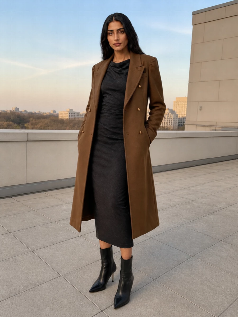 Vivienne westwood camel coat charcoal midi dress