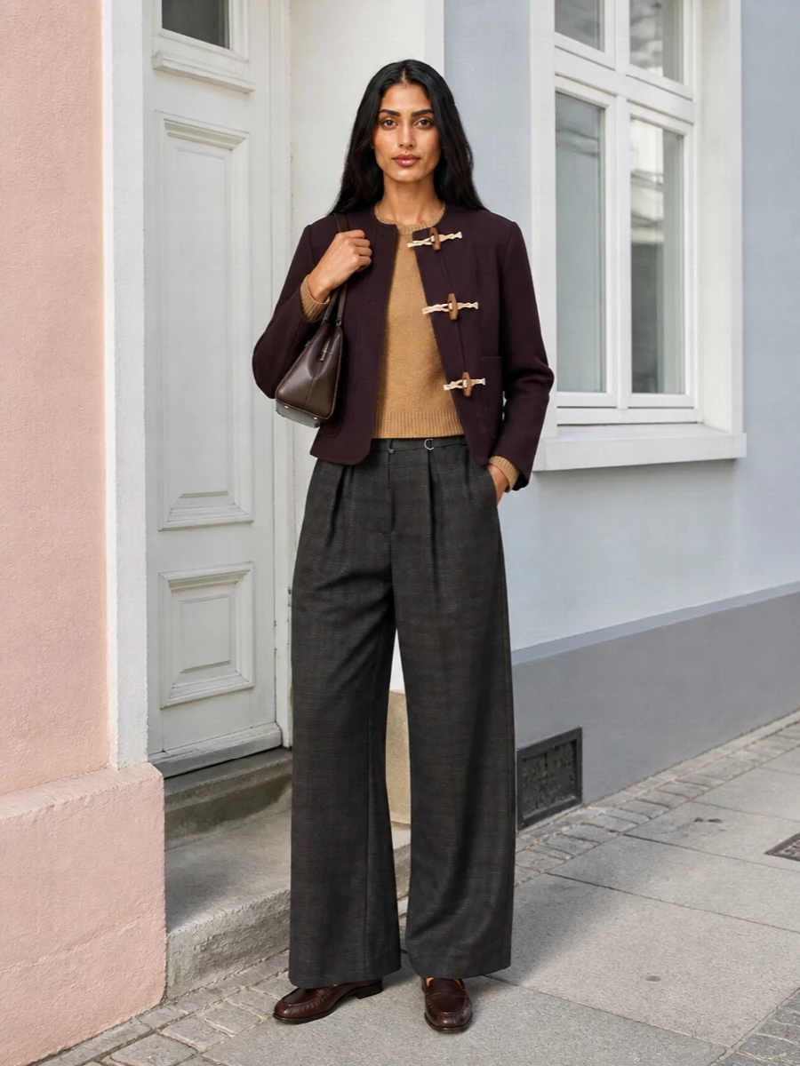 Dries van noten aubergine coat wide leg trousers