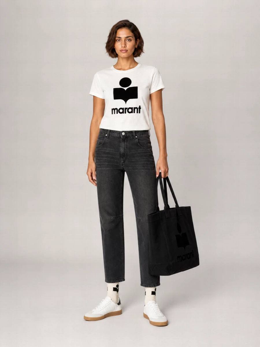 Isabel Marant Etoile Linen Logo Print Short Sleeve T-Shirt