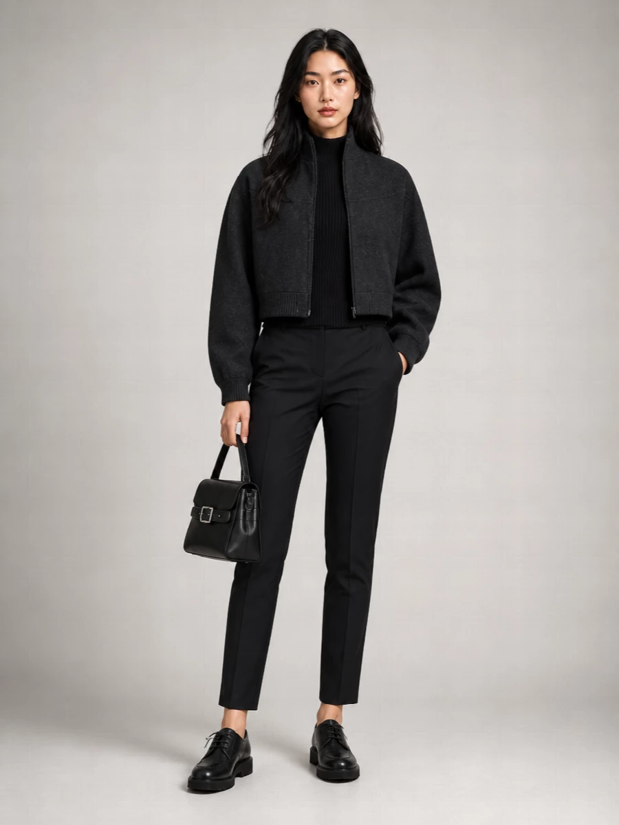 Max Mara Cashmere Blend Ribbed High Neck Cropped Jacket