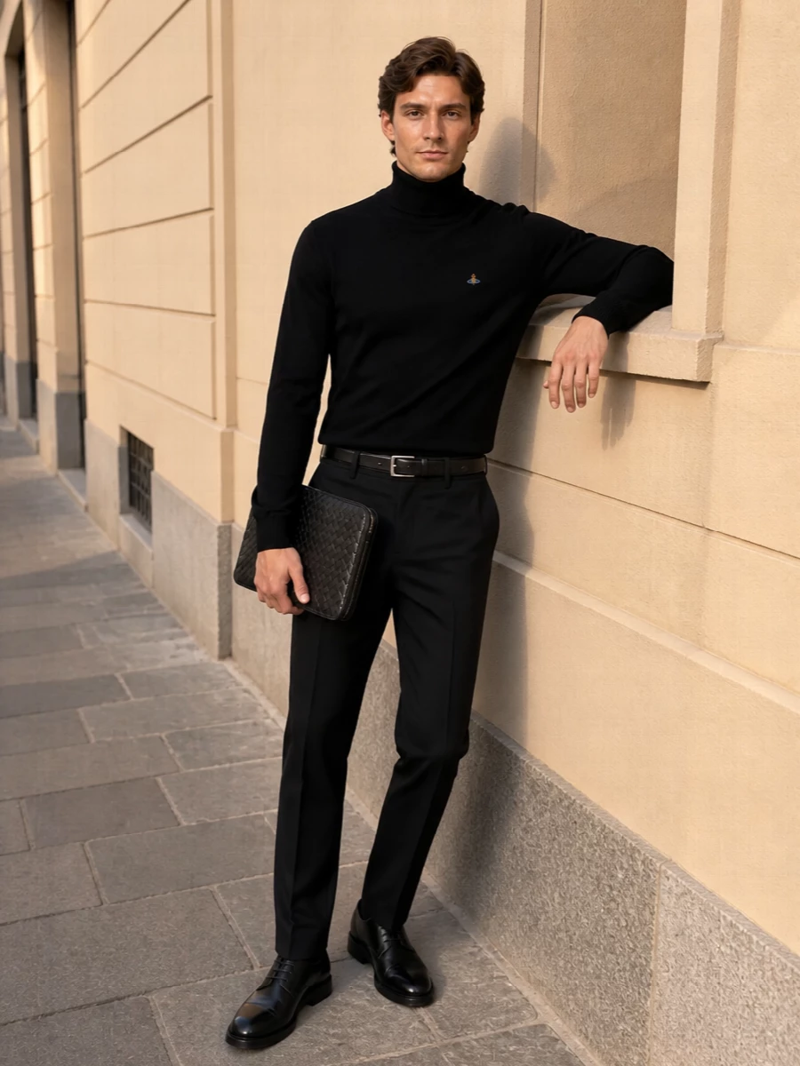Vivienne westwood black trouser turtleneck outfit