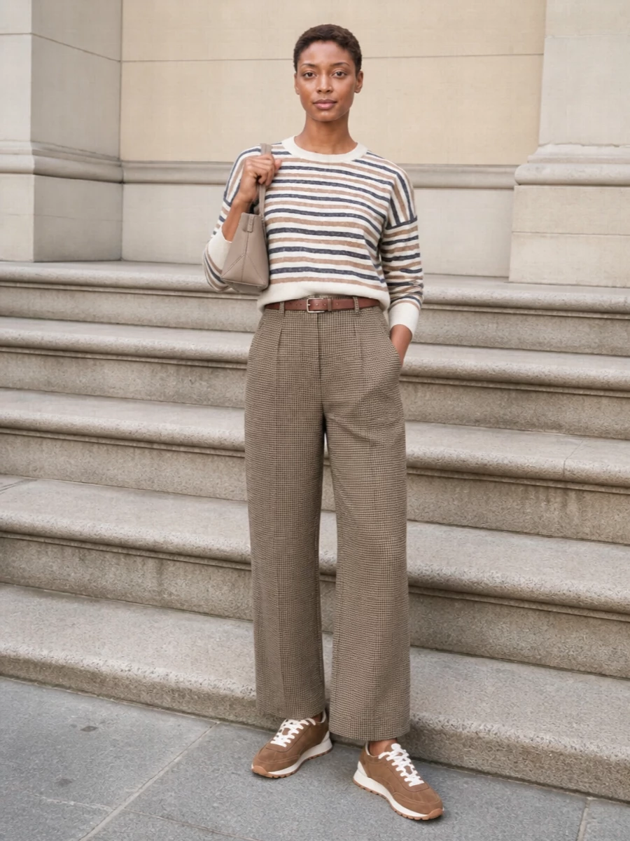 Brunello cucinelli striped sweater houndstooth trouser
