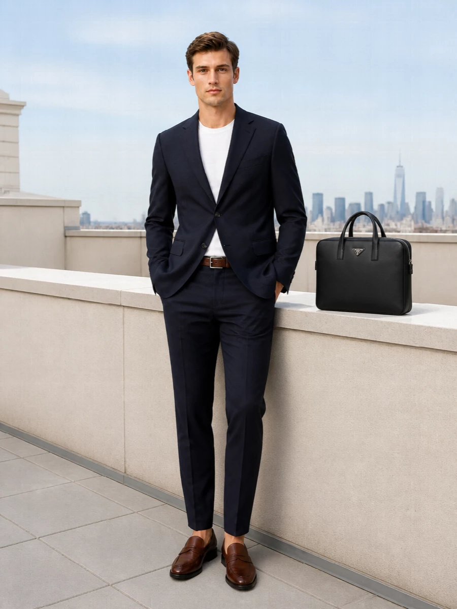 Eleventy navy suit outfit tods loafers