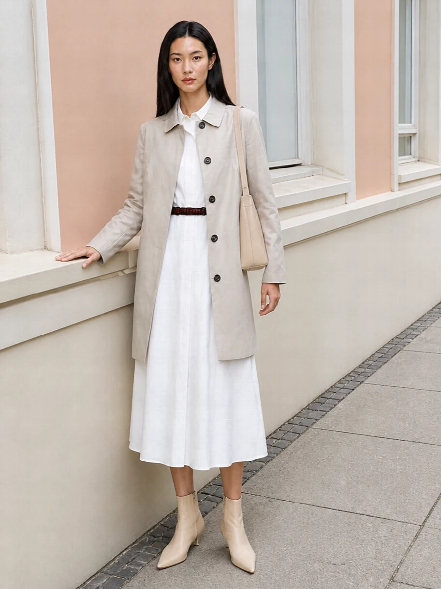 Max mara white shirt dress beige coat outfit
