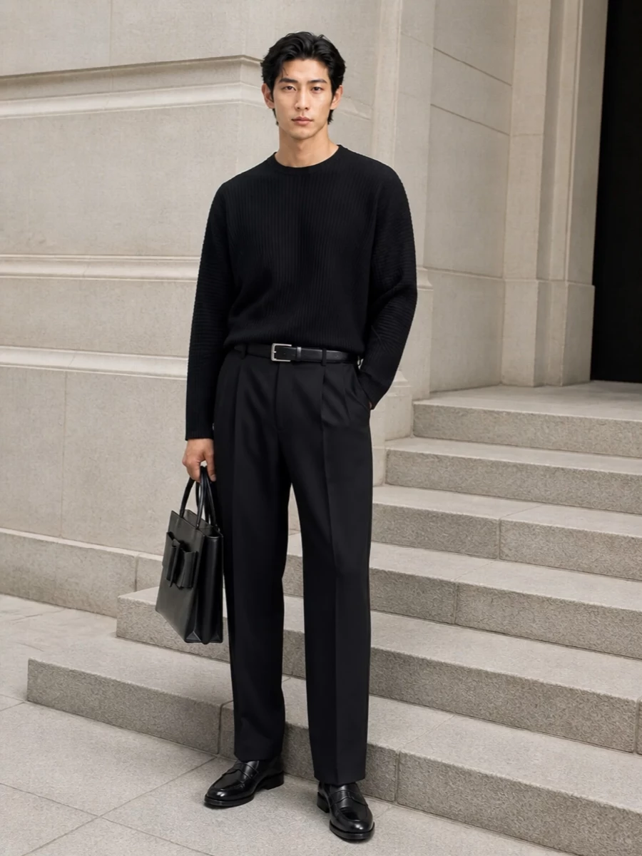 Calvin klein pleated trousers tods loafers outfit