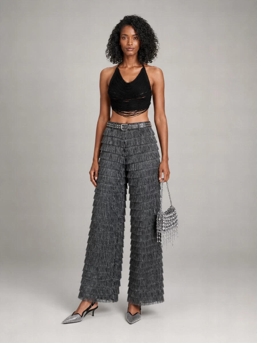 Alberta Ferretti Fringed Wide-Leg Trousers