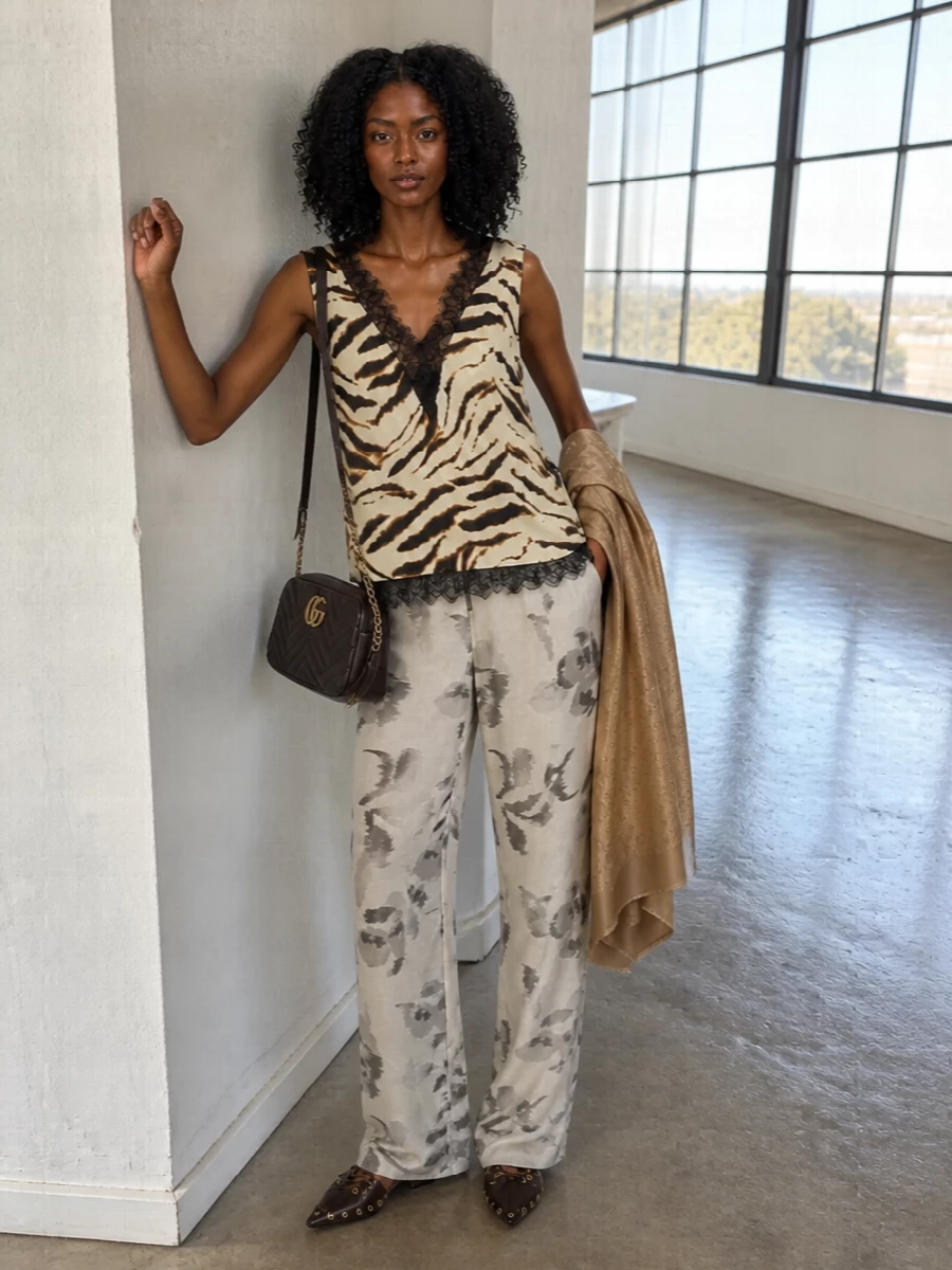 Ganni camisole floral pajama pants heels